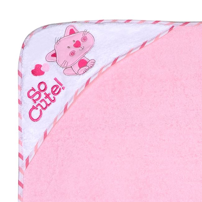 Μπουρνούζι Κάπα Βρεφική  Ροζ Γατούλα "So Cute!" 75x75cm