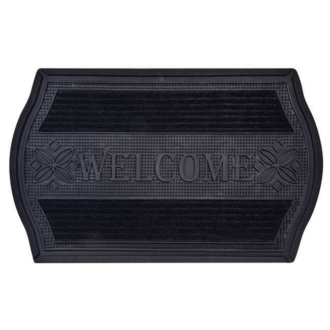 Πατάκι - Χαλάκι Εξώπορτας Μαύρο Ανάγλυφες Γραμμές Μήνυμα "Welcome" 75x45cm