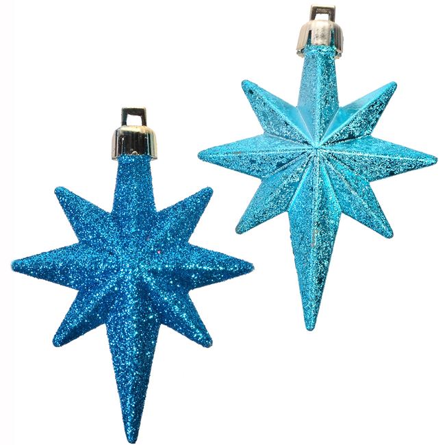 Σετ Χριστουγεννιάτικα Στολίδια Αστέρια Τυρκουάζ Glitter Σαγρέ 8 cm - 16 τμχ.