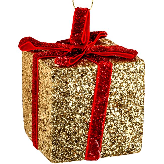 Χριστουγεννιάτικο Στολίδι Δέντρου Αφρώδες Δώρο Κόκκινο Χρυσό Glitter 6 cm