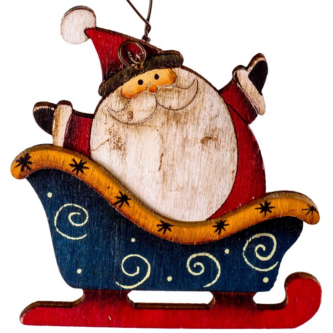 Χριστουγεννιάτικο Στολίδι Δέντρου Vintage Ξύλινο Έλκηθρο Άγιος Βασίλης 7cm
