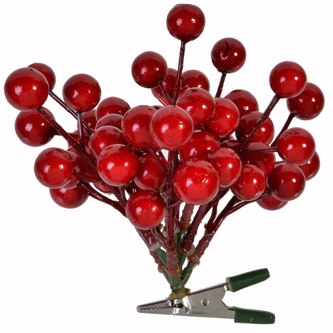 Χριστουγεννιάτικο Λουλούδι Κλιπ Κλαδί Κόκκινα Berries 14 cm