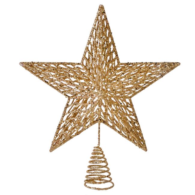 Χριστουγεννιάτικη Κορυφή Δέντρου 3D Χρυσό Αστέρι Διάτρητο Σχέδιο Glitter 33 cm