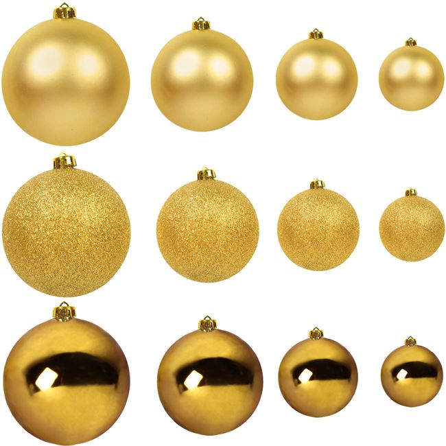Σετ Χριστουγεννιάτικες Μπάλες Xρυσές Ματ Γυαλιστερές Glitter 4-6-8-10cm - 54 τμχ.
