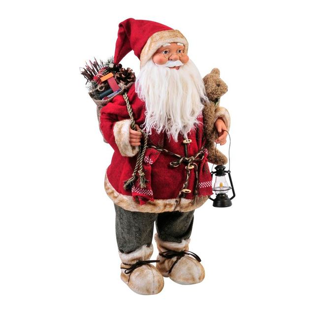Χριστουγεννιάτικη Αληθοφανής Φιγούρα Άγιος Βασίλης με Φανάρι 60cm