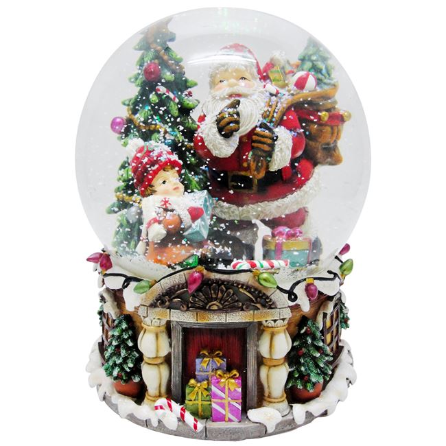 Χριστουγεννιάτικη Διακοσμητική Μουσική Χιονόμπαλα Άγιος Βασίλης Παιδάκι Δώρα 20cm
