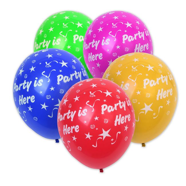 Μπαλόνια Πάρτι Μεγάλα Πολύχρωμα "PARTY IS HERΕ" 35 cm - 10 τμχ.