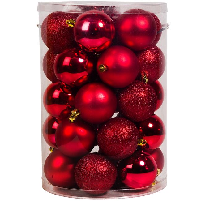 Σετ Χριστουγεννιάτικες Μπάλες Κόκκινες Ματ Γυαλιστερές Glitter 7 cm - 30 τμχ.