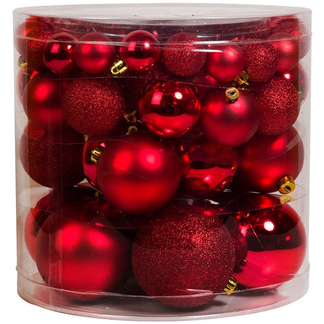 Σετ Χριστουγεννιάτικες Μπάλες Κόκκινες Ματ Γυαλιστερές Glitter 4-6-8-10cm - 54 τμχ.