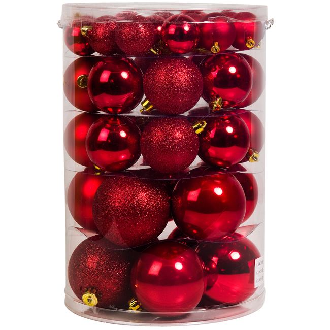 Σετ Χριστουγεννιάτικες Μπάλες Κόκκινες Ματ Γυαλιστερές Glitter 4-6-8 cm - 44 τμχ.