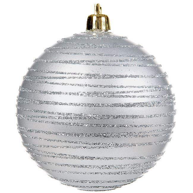 Σετ Χριστουγεννιάτικες Μπάλες Ασημί Ματ Γραμμές Glitter 8cm - 6 τμχ.