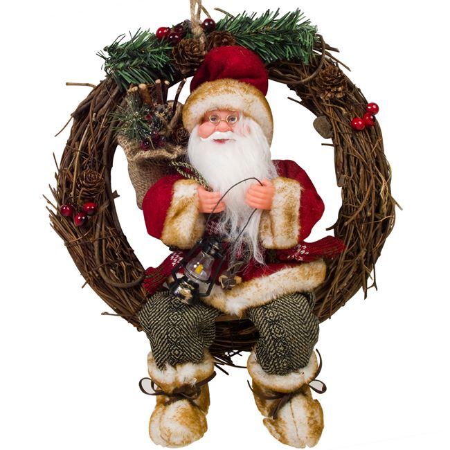 Χριστουγεννιάτικο Διακοσμητικό Ξύλινο Στεφάνι Άγιος Βασίλης 34 cm