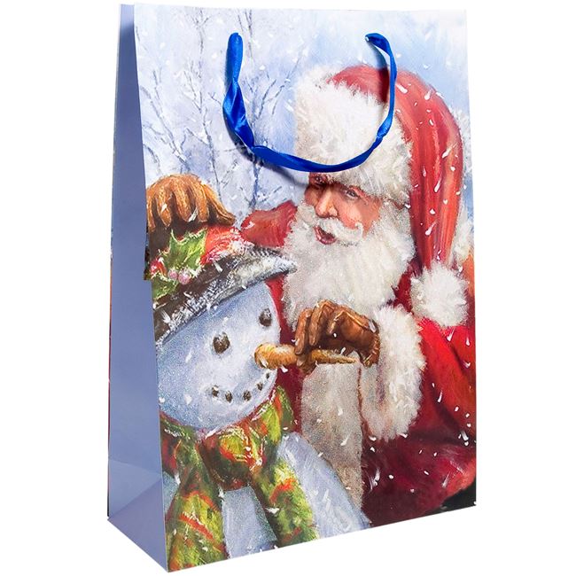 Τσάντα Δώρου Χριστουγεννιάτικη Vintage Άγιος Βασίλης Χιονάνθρωπος 30x12x42cm 
