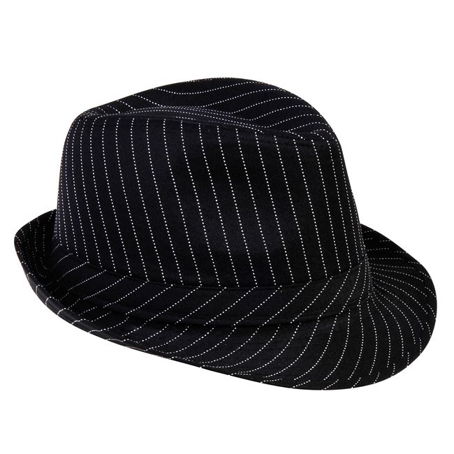 Αποκριάτικο Καπέλο Καβουράκι Μαύρο Λευκή Ρίγα "Γκάνγκστερ"