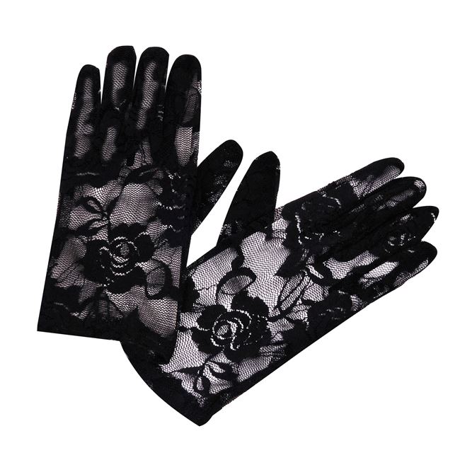 Αποκριάτικα Γάντια Κοντά Μαύρα Δαντέλα 23 cm.
