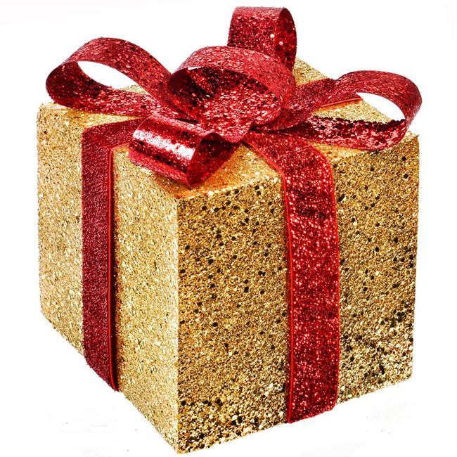Χριστουγεννιάτικο Διακοσμητικό Αφρώδες Δώρο Χρυσό Κόκκινο 13x13x15cm