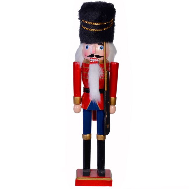Χριστουγεννιάτικο Διακοσμητικό Ξύλινος Στρατιώτης Κόκκινη Μπλε Στολή Μαύρο Γούνινο Καπέλο 38cm