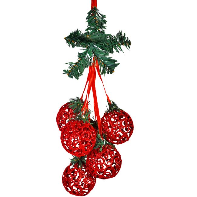 Χριστουγεννιάτικη Διακοσμητική Αρμάθα Κλαδί με 6 Μπάλες Κόκκινες Διάτρητες 30cm