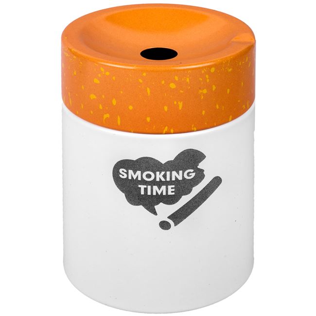 Τασάκι Μεταλλικό Λευκό Μήνυμα "Smoking Time" 7.5x10 cm