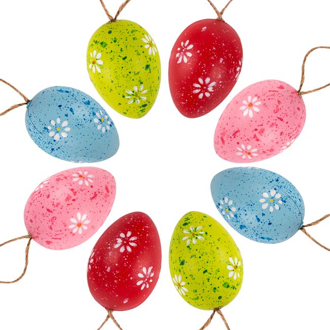 Πασχαλινά Διακοσμητικά Αυγά Μονόχρωμα με Λουλούδια - 8 τμχ.