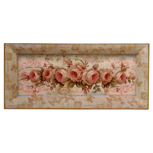 Πιατέλα Διακοσμητική Πλαστική Vintage Τριαντάφυλλα Ροζ 41x18x4 cm