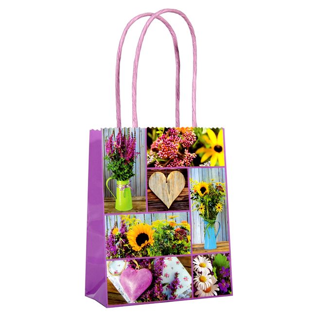 Τσάντα Δώρου Mίνι Χάρτινη  Λουλούδια Μωβ 12x15x6 cm