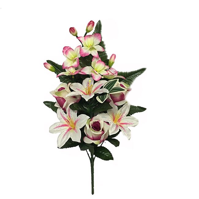 Μπουκέτο Διακοσμητικό Λίλιουμ Τριαντάφυλλα Ροζ - Κρεμ 36 cm