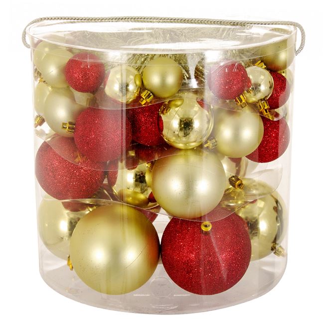 Σετ Χριστουγεννιάτικες Μπάλες Κόκκινο Χρυσό Ματ Γυαλιστερές Glitter 4-6-8-10 cm - 54 τμχ.