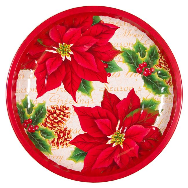 Χριστουγεννιάτικο Διακοσμητικό Μεταλλικό Πιάτο Αλεξανδρινά 26 cm