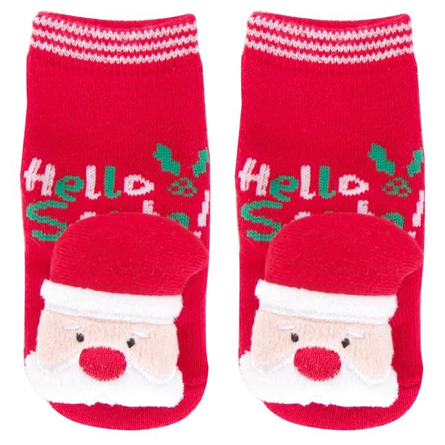 Χριστουγεννιάτικες Βρεφικές Κάλτσες Κουδουνίστρες Άη Βασίλης Anti-slip - 1ζευγ.