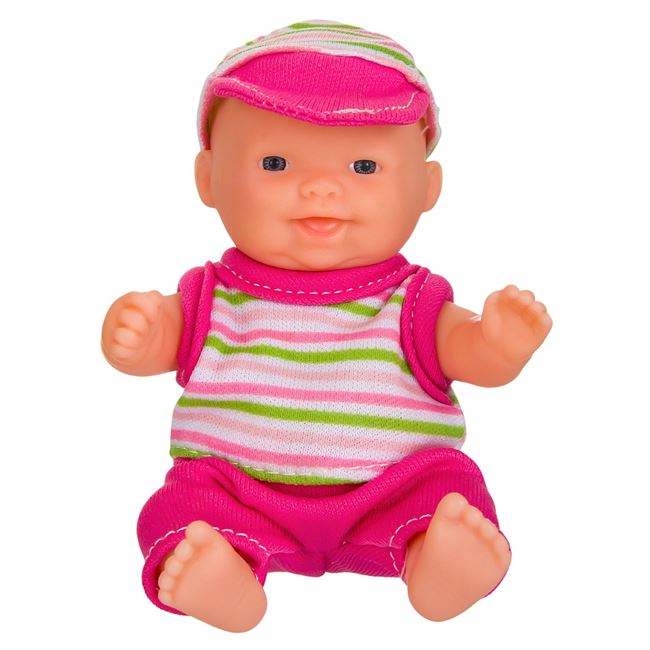 Κούκλα Μωρό Ριγέ Φούξια Ρούχα 13 cm