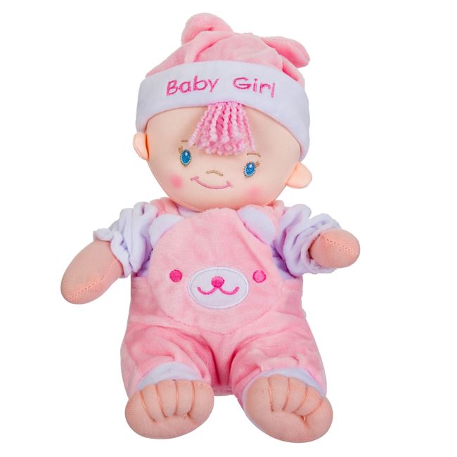 Κούκλα Κοριτσάκι Πάνινη με Κουδουνίστρα  Ροζ 25 cm