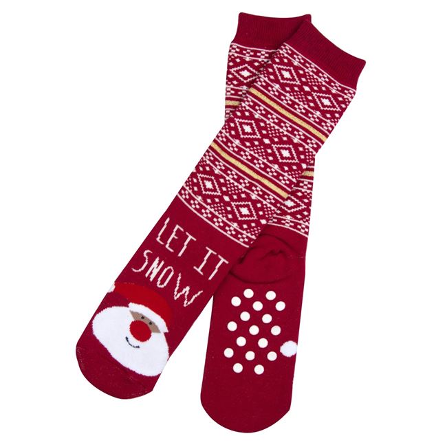 Χριστουγεννιάτικες Κάλτσες Ζακάρ Άγιος Βασίλης Μπορντό Anti-slip - 1 ζευγ.