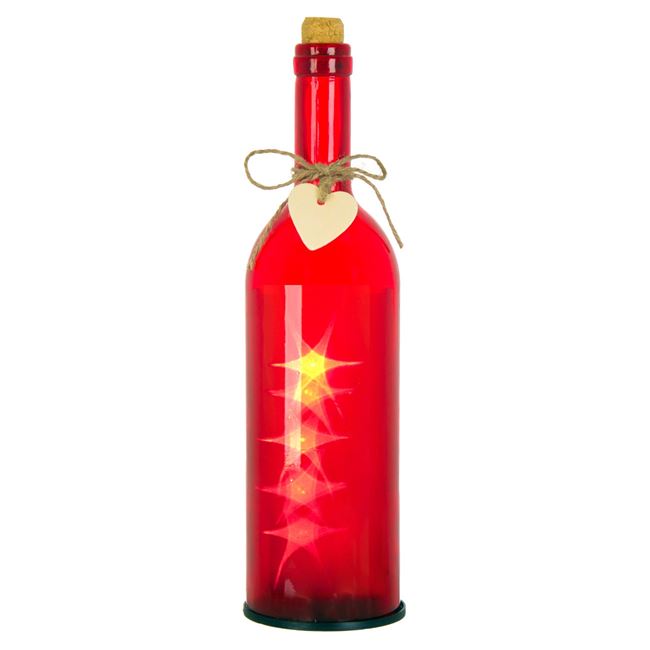 Χριστουγεννιάτικο Μπουκάλι Γυάλινο Κόκκινο Με Φως 29.5 cm.