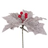 Χριστουγεννιάτικο Λουλούδι Κλιπ Αλεξανδρινό Λινό Γκρι Χιονισμένο 25 cm