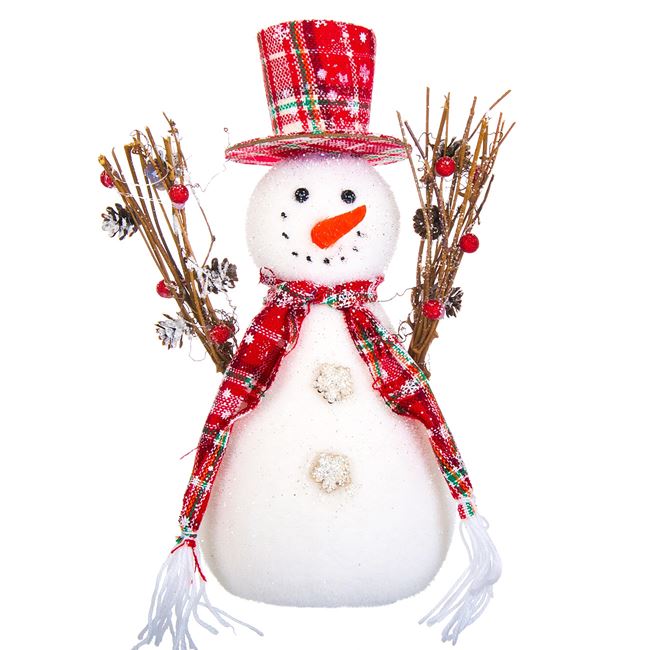 Χριστουγεννιάτικη Διακοσμητική Φιγούρα Αφρώδης Χιονάνθρωπος Καρό Καπέλο 30 cm