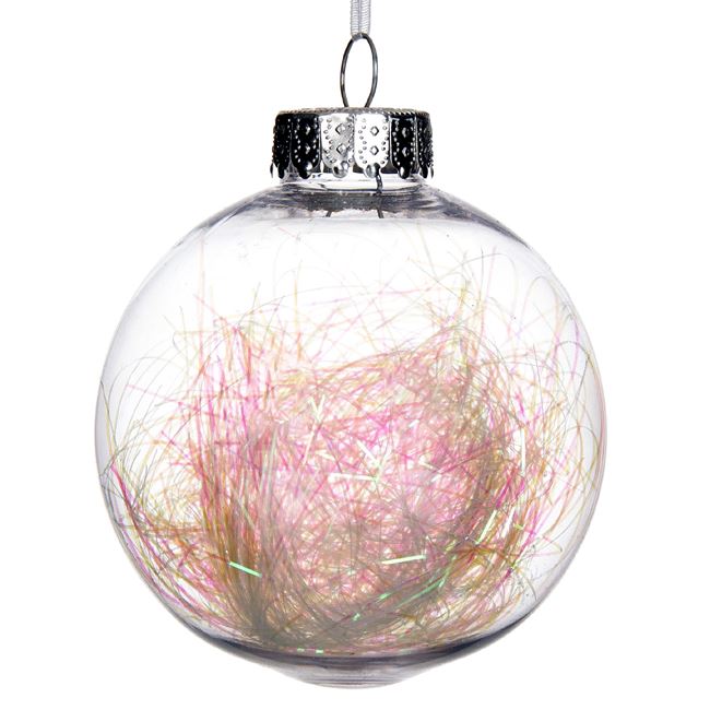 Χριστουγεννιάτικο Στολίδι Δέντρου Μπάλα Διάφανη Ιριδίζοντα Tinsel 8 cm