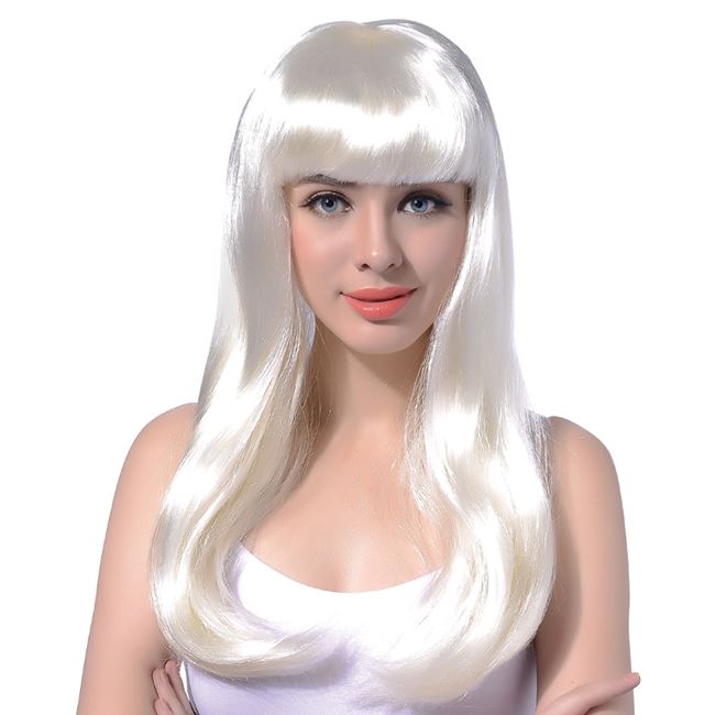 Αποκριάτικη Περούκα Γυναίκεια Μακριά Σπαστά Λευκά Μαλλιά 