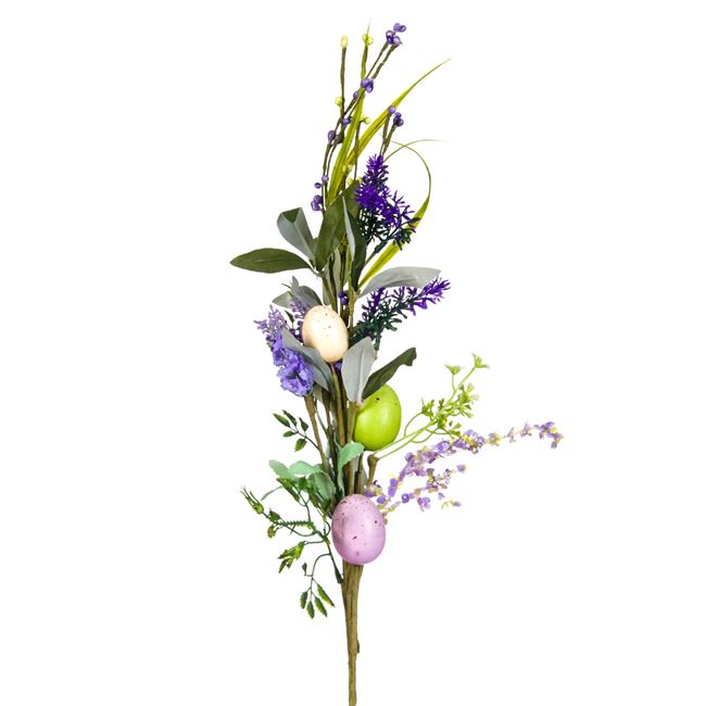 Πασχαλινό Διακοσμητικό Κλαδί Λουλούδια Αυγά Μωβ Λιλά 67 cm