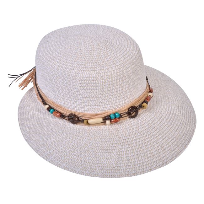 Καπέλο Γείσο Γυναικείο Ψάθινο Λευκό Χάντρες