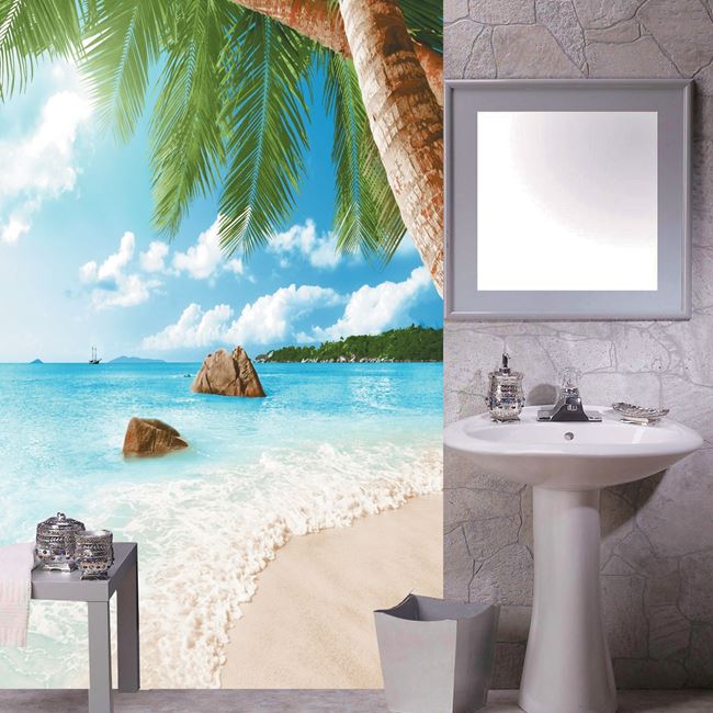 Κουρτίνα Μπάνιου Καλοκαιρινή Παραλία Φοίνικες 180x180 cm