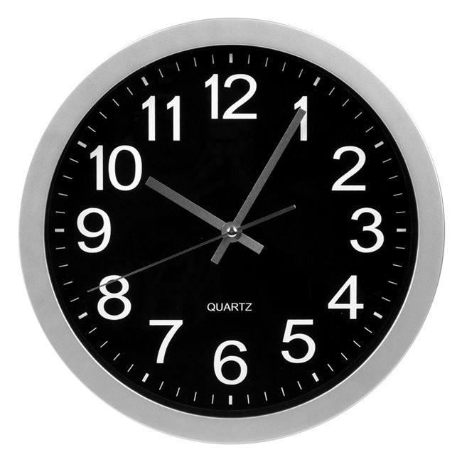 Ρολόι Τοίχου Μπαταρίας Ασημί Μαύρο 30 cm