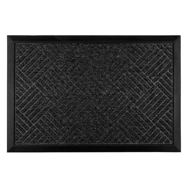 Πατάκι - Χαλάκι Εξώπορτας Μαύρο Γκρι Ανάγλυφες Γραμμές 60x40 cm