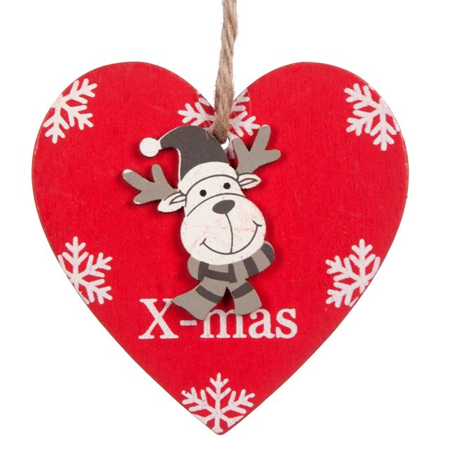 Χριστουγεννιάτικο Στολίδι Δέντρου Ξύλινη Καρδιά Τάρανδος 17 cm