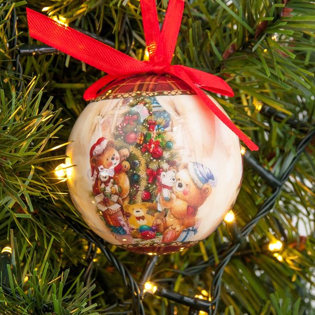Χριστουγεννιάτικο Στολίδι Δέντρου Μπάλα Αρκούδες Στολισμένο Έλατο 7.5 cm
