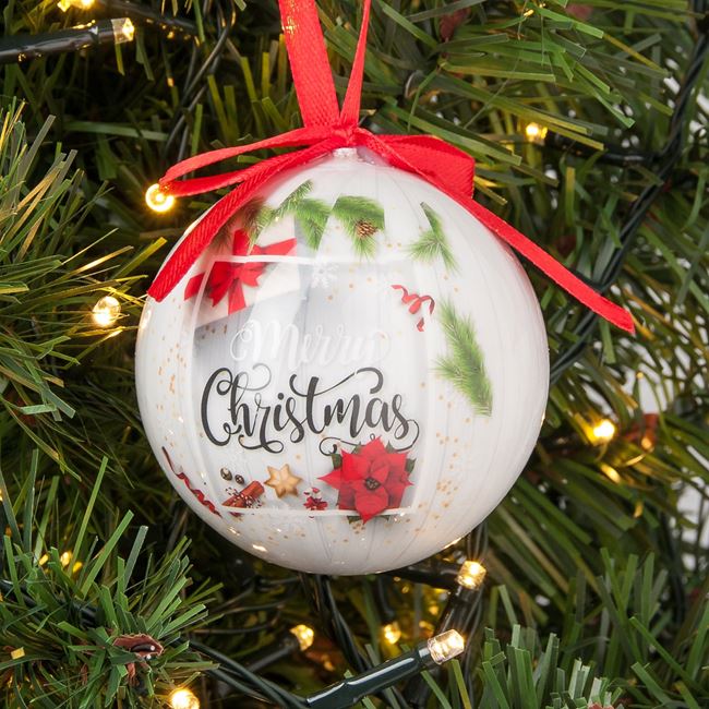 Χριστουγεννιάτικο Στολίδι Δέντρου Μπάλα Λευκή Μerry Christmas 7.5 cm