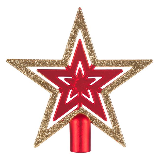 Χριστουγεννιάτικη Κορυφή Δέντρου Κόκκινο Χρυσό Aστέρι Glitter 16.5 cm