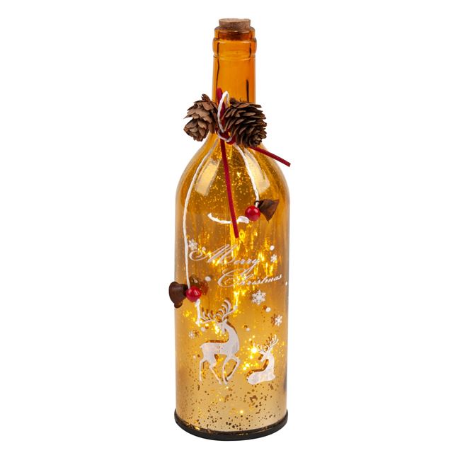 Χριστουγεννιάτικο Μπουκάλι Γυάλινο Χρυσό Φωτιζόμενο LED 28.5 cm