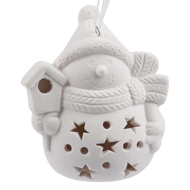 Χριστουγεννιάτικο Διακοσμητικό Μπάλα Πορσελάνη Χιονάνθρωπος Φωτιζόμενη LED 8.5 cm