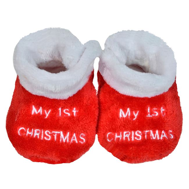Χριστουγεννιάτικα Παπούτσια Βρεφικά Κόκκινο Λευκό Fleece 